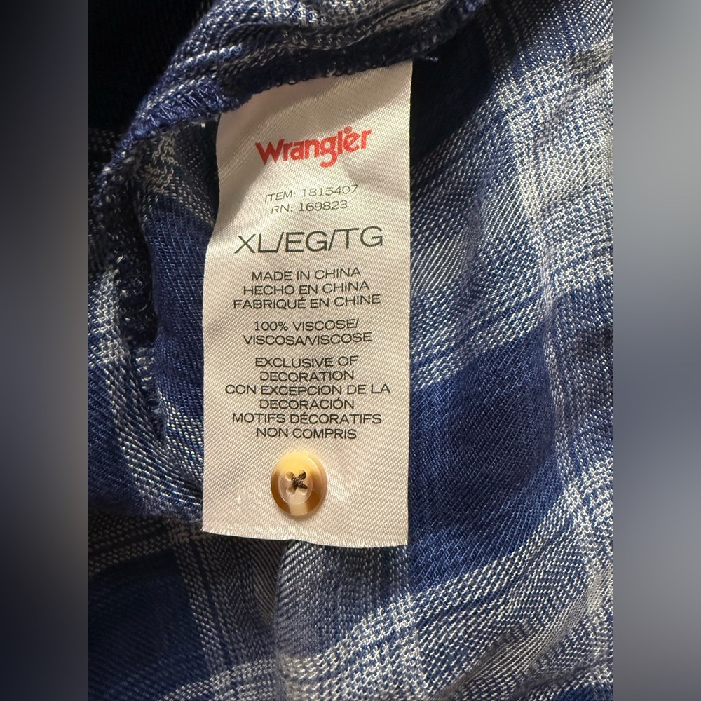 💙 Wrangler Blue Plaid Babydoll Peasant Top XL Soft Boho Western Cowgirl Blouse 💙 - Picture 4 of 4